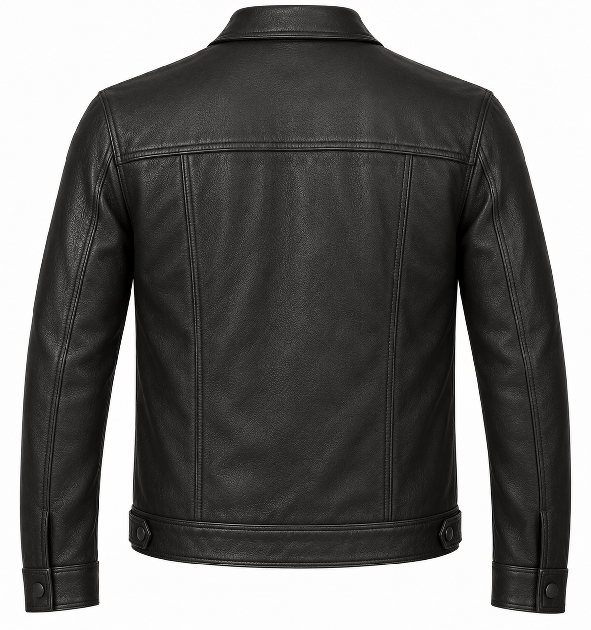 Men’s Black Sheepskin Leather Twin-Chest Trucker Jacket — J004