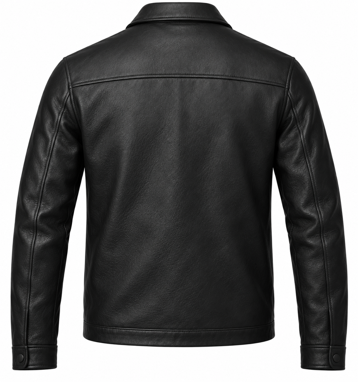 Men’s Black Sheepskin Leather Minimal Shirt-Collar Zip Jacket — J006