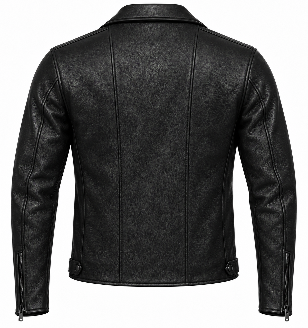 Men’s Black Sheepskin Leather Beltless Asymmetric Moto Jacket — J009