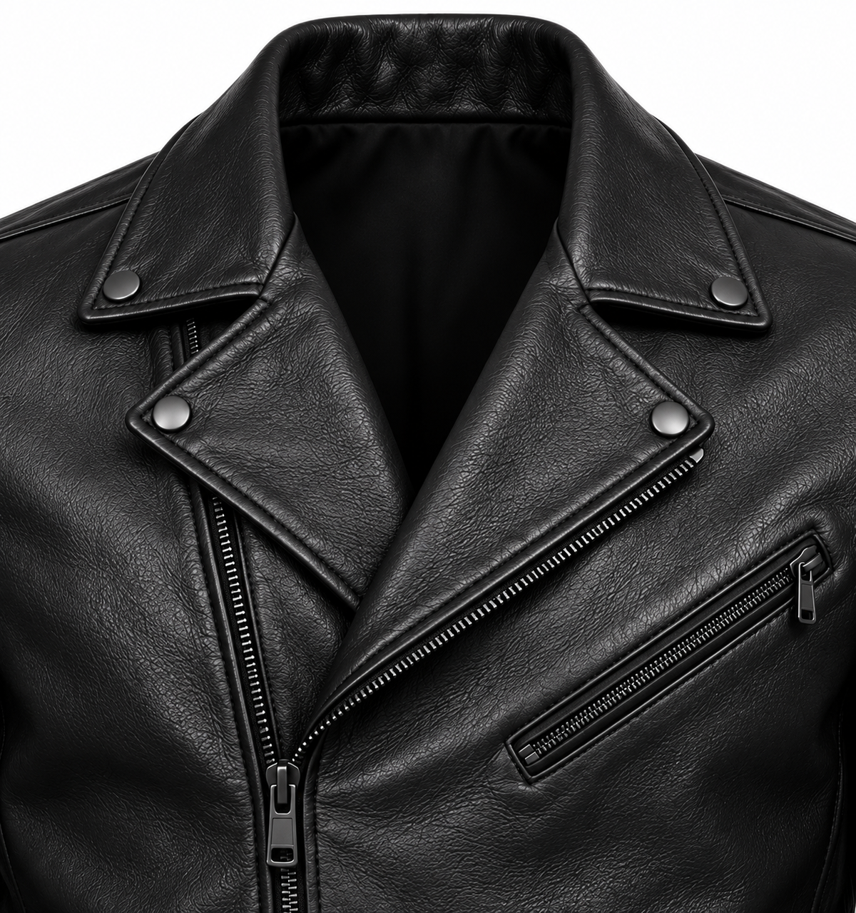 Men’s Black Sheepskin Leather Beltless Asymmetric Moto Jacket — J009