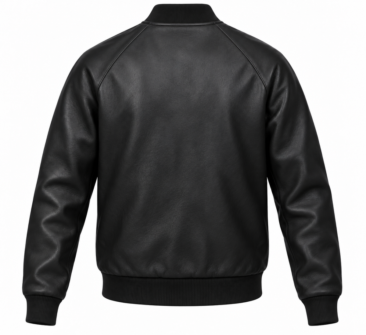 Men’s Black Sheepskin Leather Baseball Snap Jacket — J010