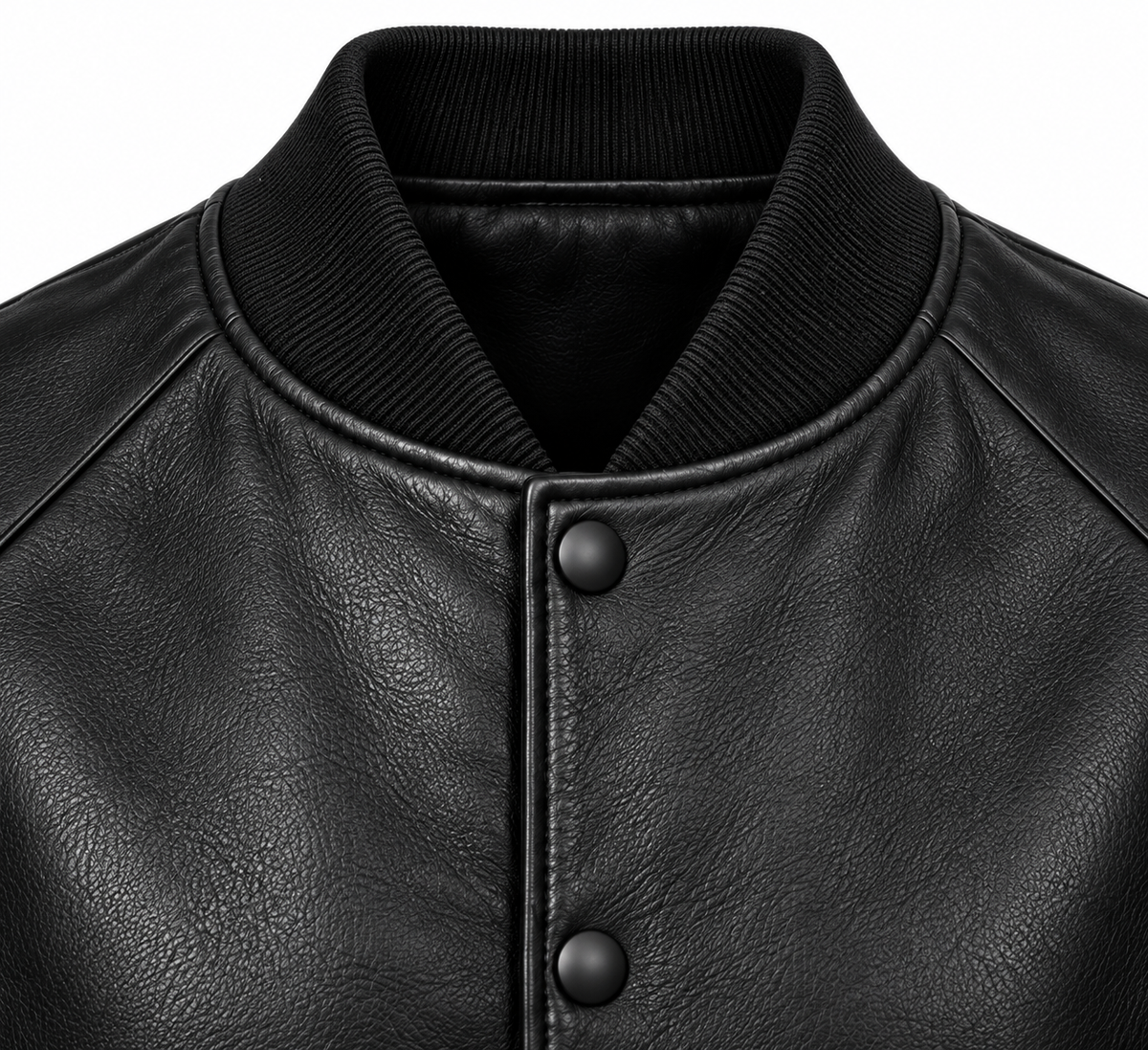 Men’s Black Sheepskin Leather Baseball Snap Jacket — J010