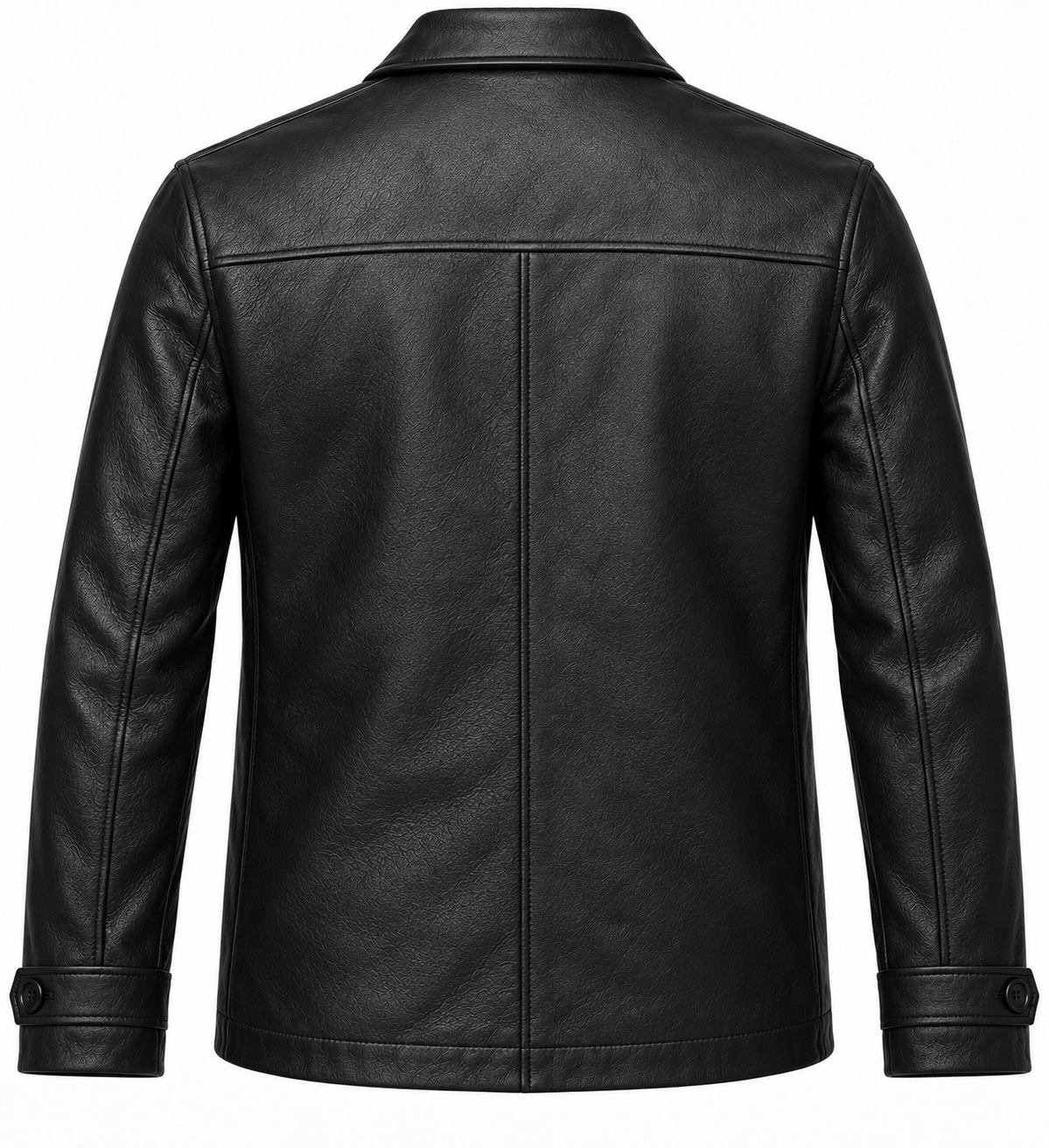 Men’s Black Sheepskin Leather Button-Front Car Jacket — J011