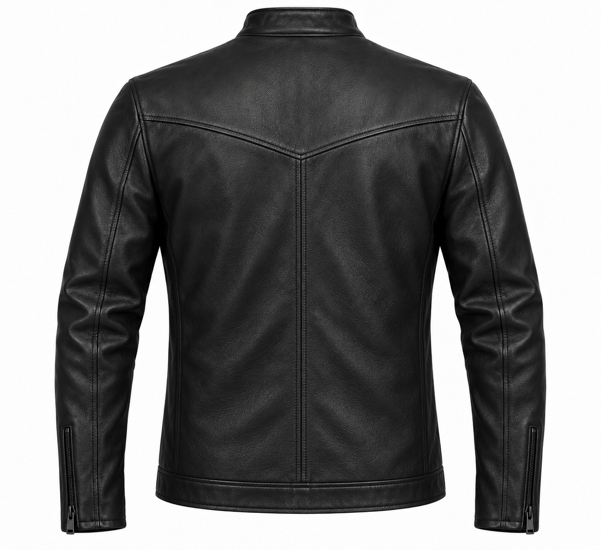 Men’s Black Sheepskin Leather Chevron-Yoke Moto Jacket — J013