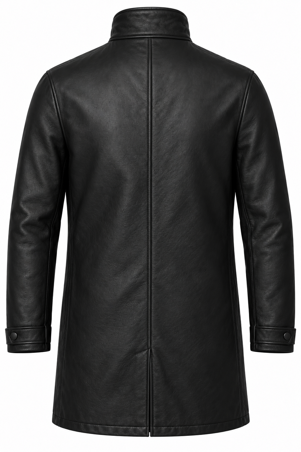 Men’s Black Sheepskin Leather Longline Stand-Collar Jacket — J015