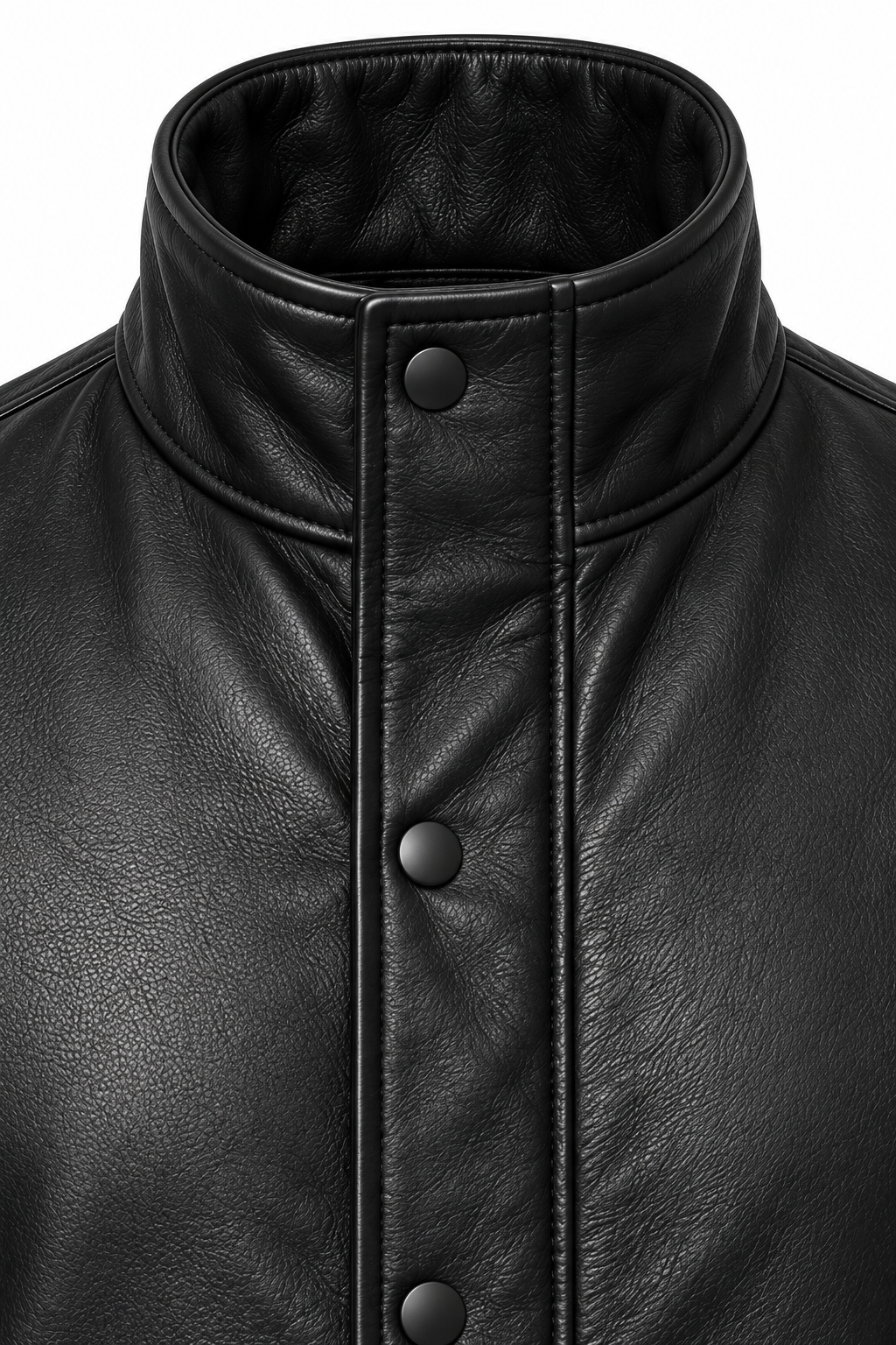 Men’s Black Sheepskin Leather Longline Stand-Collar Jacket — J015