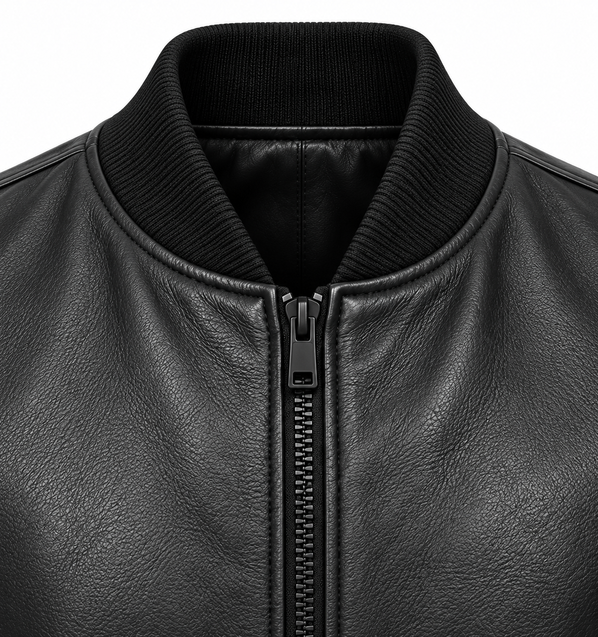 Men’s Black Sheepskin Leather Dual-Entry Pocket Bomber Jacket — J019