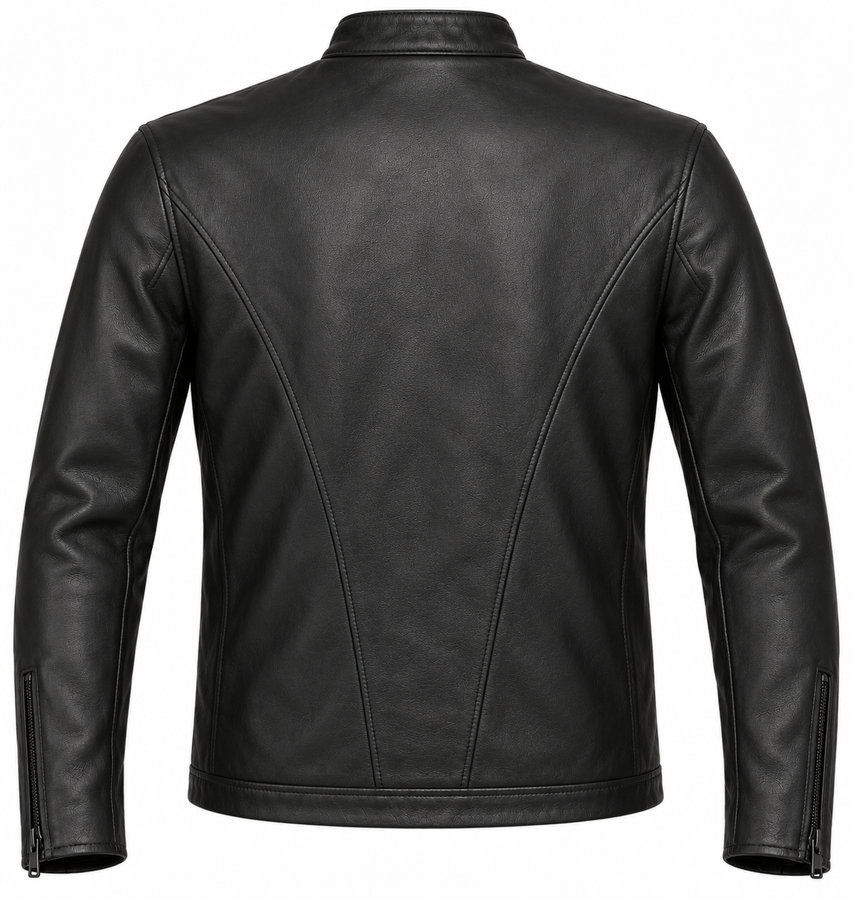 Men’s Black Sheepskin Leather Diagonal-Panel Racer Jacket — J020