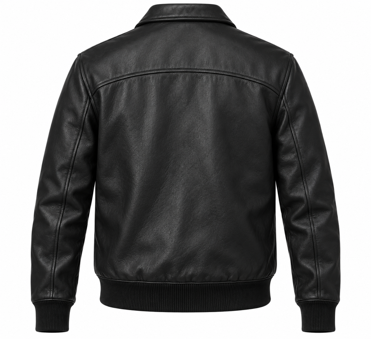 Men’s Black Sheepskin Leather Spread-Collar Harrington Jacket — J021