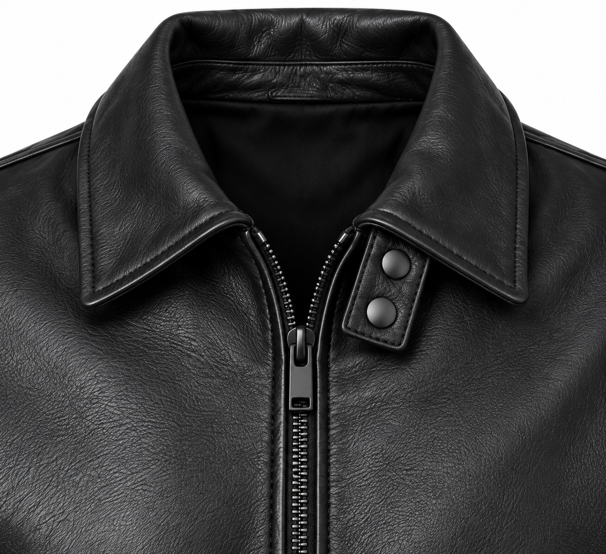 Men’s Black Sheepskin Leather Spread-Collar Harrington Jacket — J021