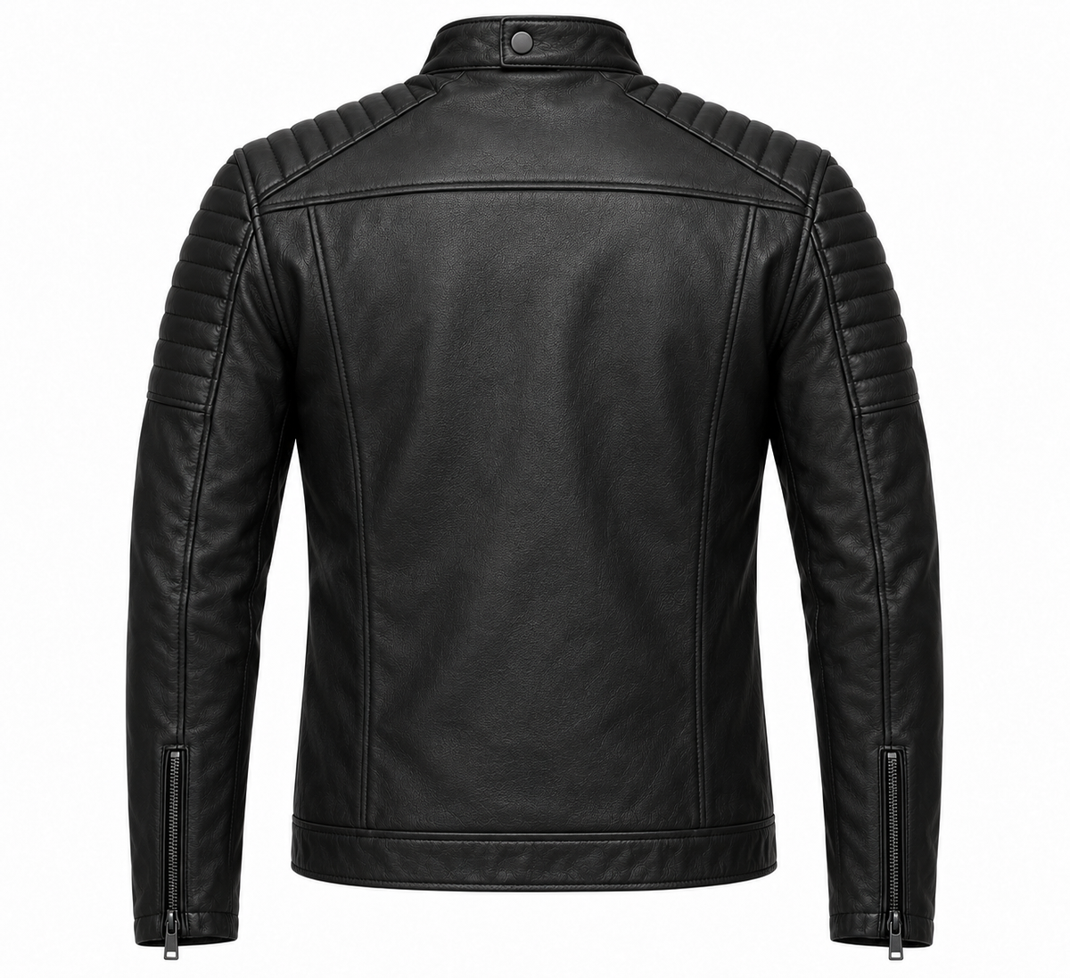 Men’s Black Sheepskin Leather Channel-Shoulder Moto Jacket — J023