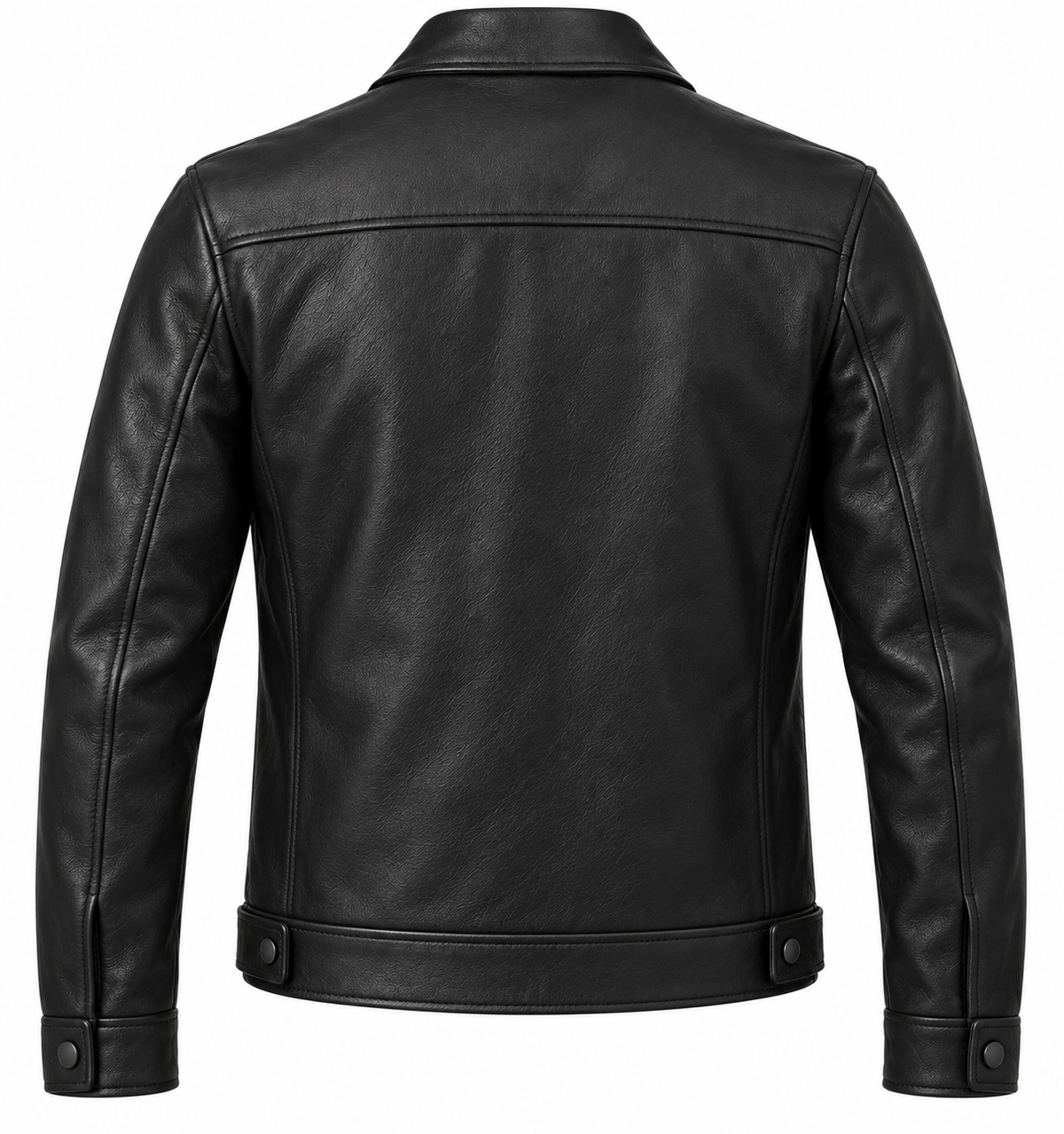Men’s Black Sheepskin Leather Waist-Tab Shirt Jacket — J025