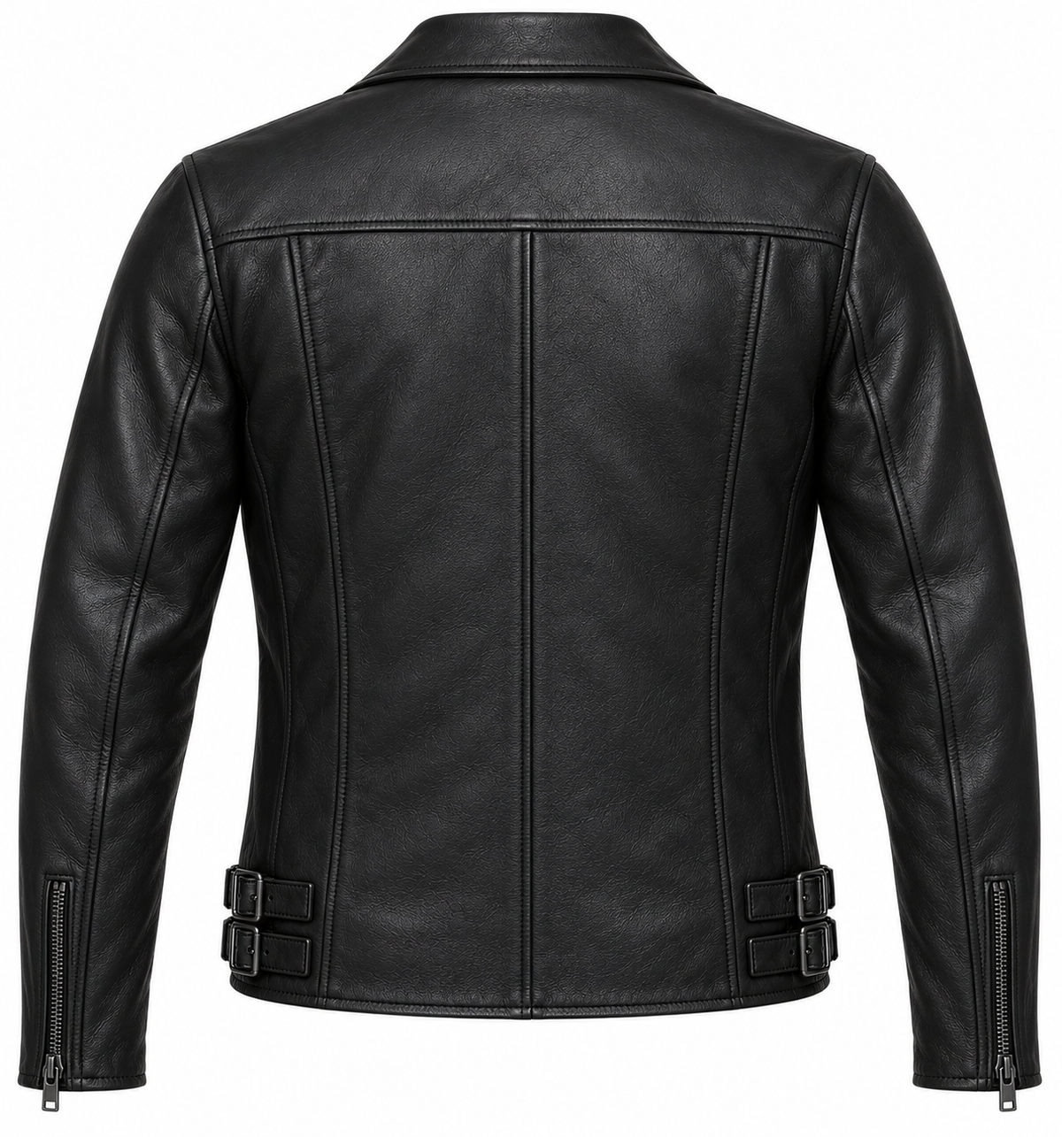 Men’s Black Sheepskin Leather Twin-Buckle Moto Jacket — J026