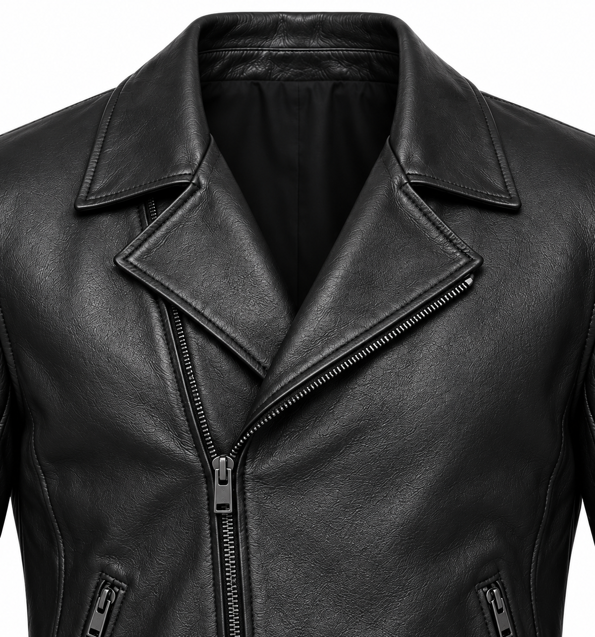 Men’s Black Sheepskin Leather Twin-Buckle Moto Jacket — J026