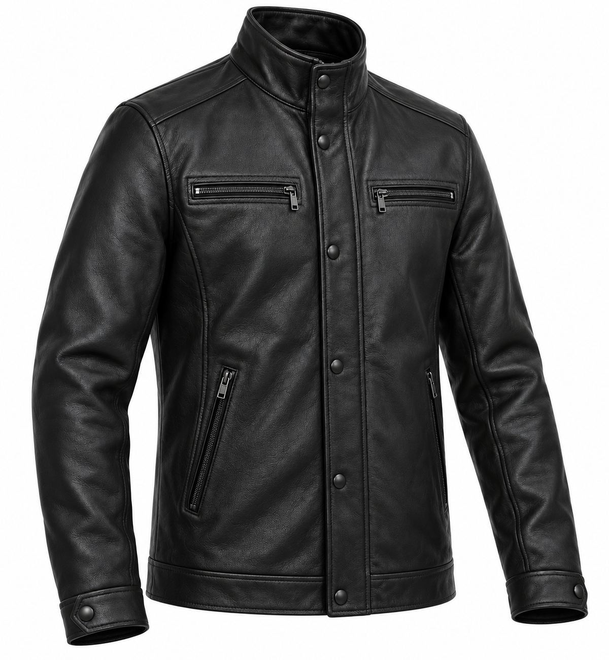Men’s Black Sheepskin Leather Storm-Flap Commuter Jacket — J029