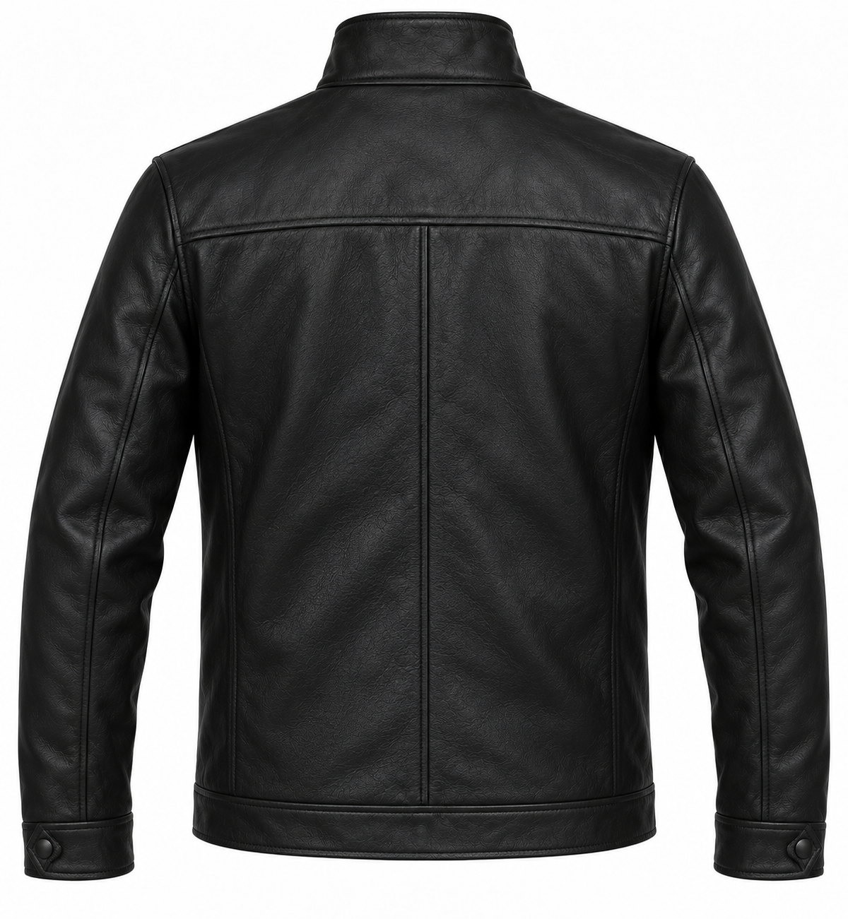 Men’s Black Sheepskin Leather Storm-Flap Commuter Jacket — J029