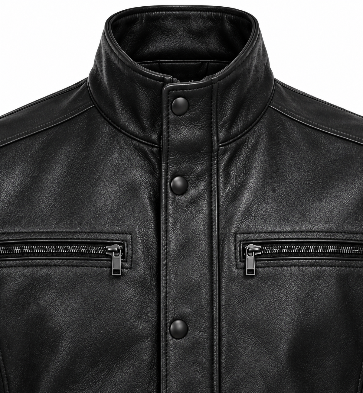 Men’s Black Sheepskin Leather Storm-Flap Commuter Jacket — J029
