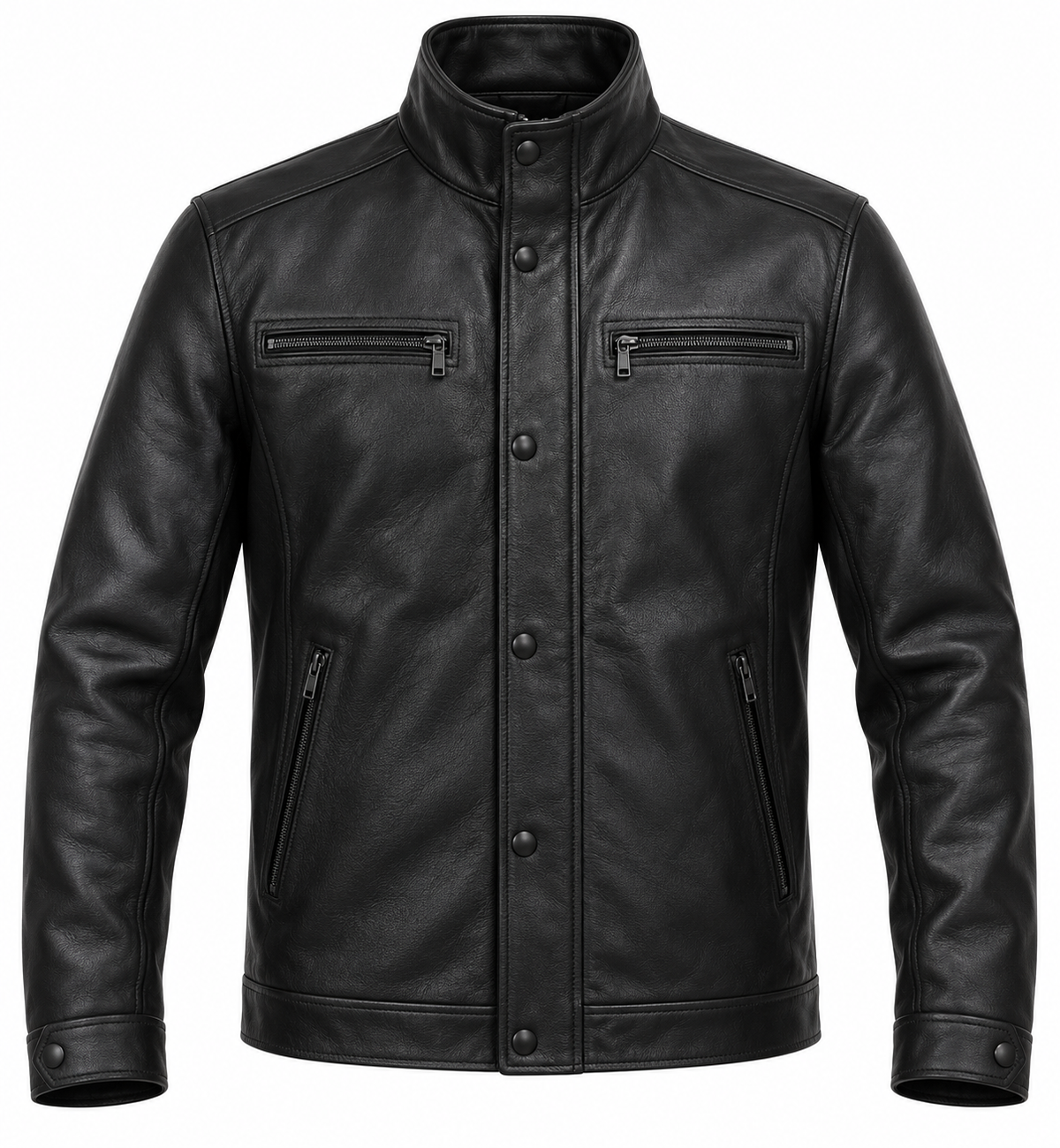 Men’s Black Sheepskin Leather Storm-Flap Commuter Jacket — J029