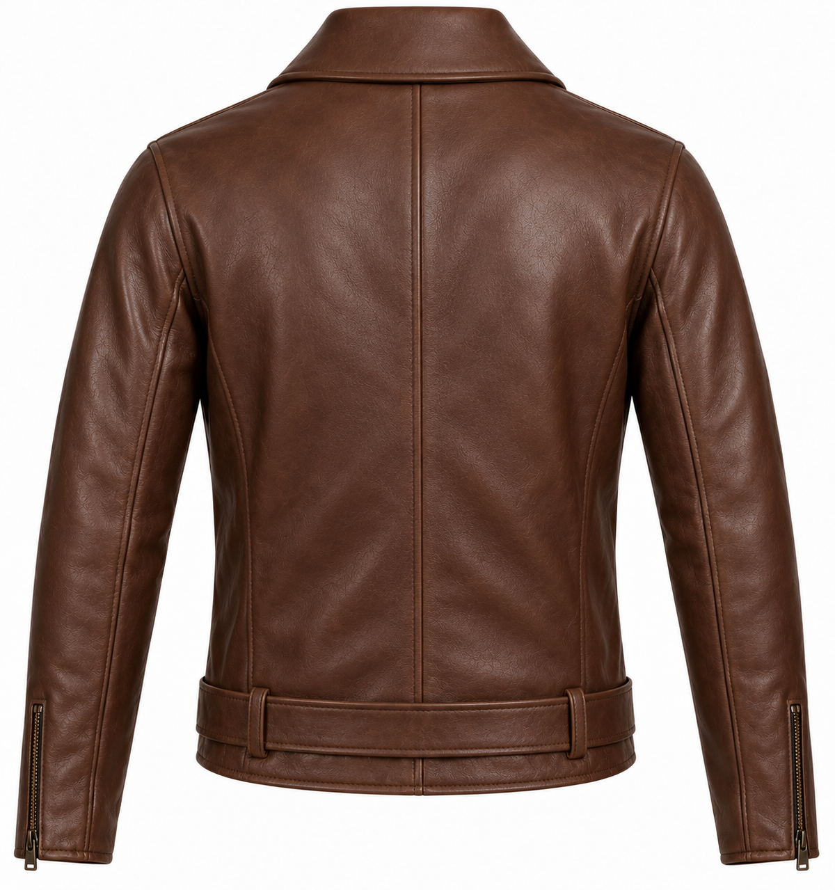 Men’s Brown Sheepskin Leather Shawl-Collar Wrap Moto Jacket — J032
