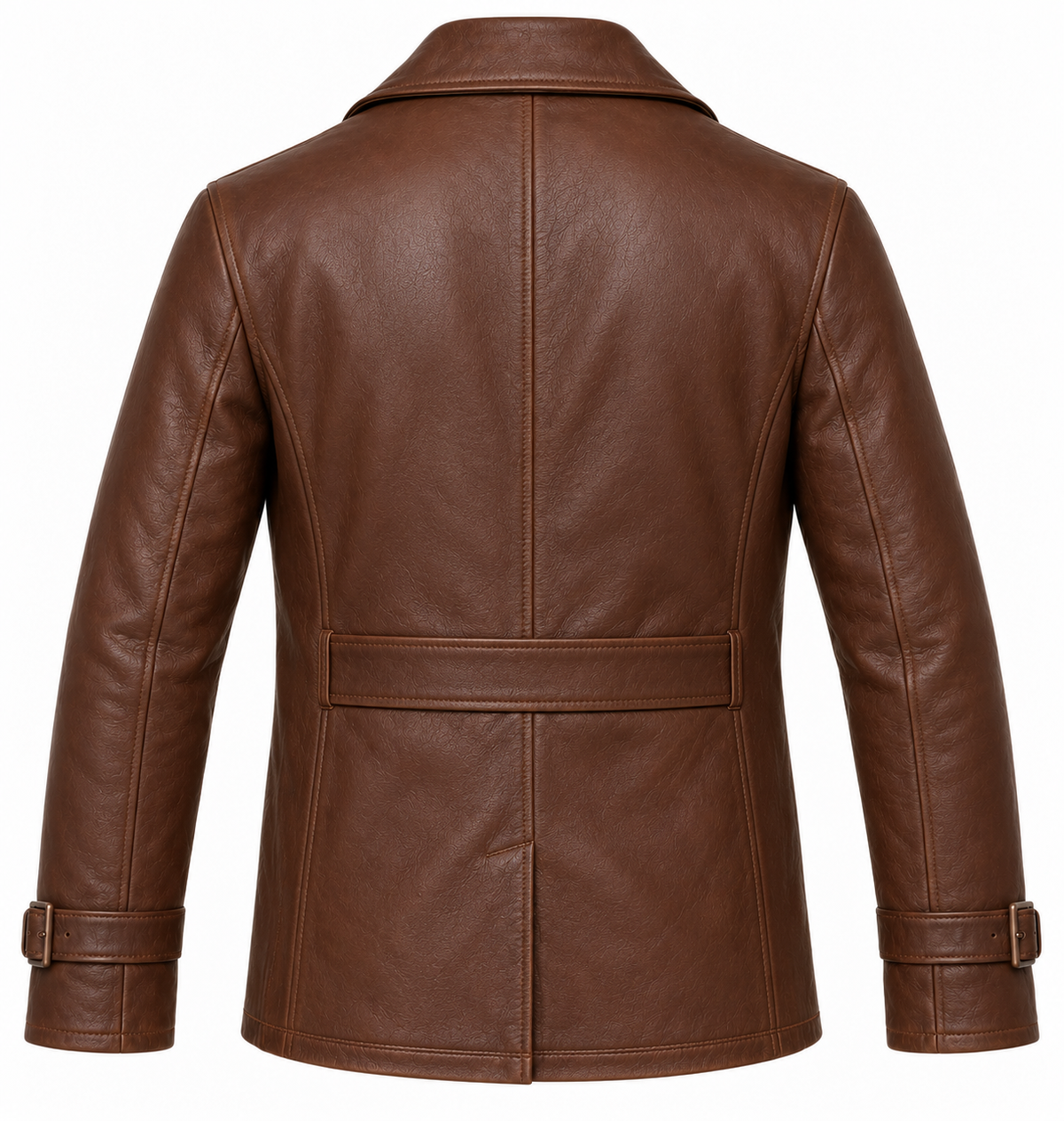 Men’s Brown Sheepskin Leather Double-Breasted Peacoat Jacket — J034