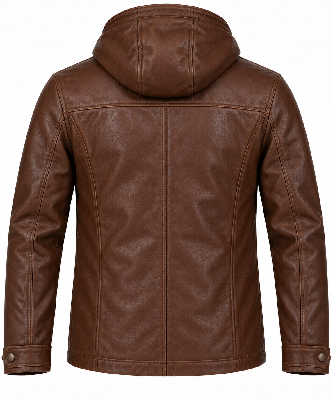 Men’s Brown Sheepskin Leather Storm-Placket Hooded Field Jacket — J037