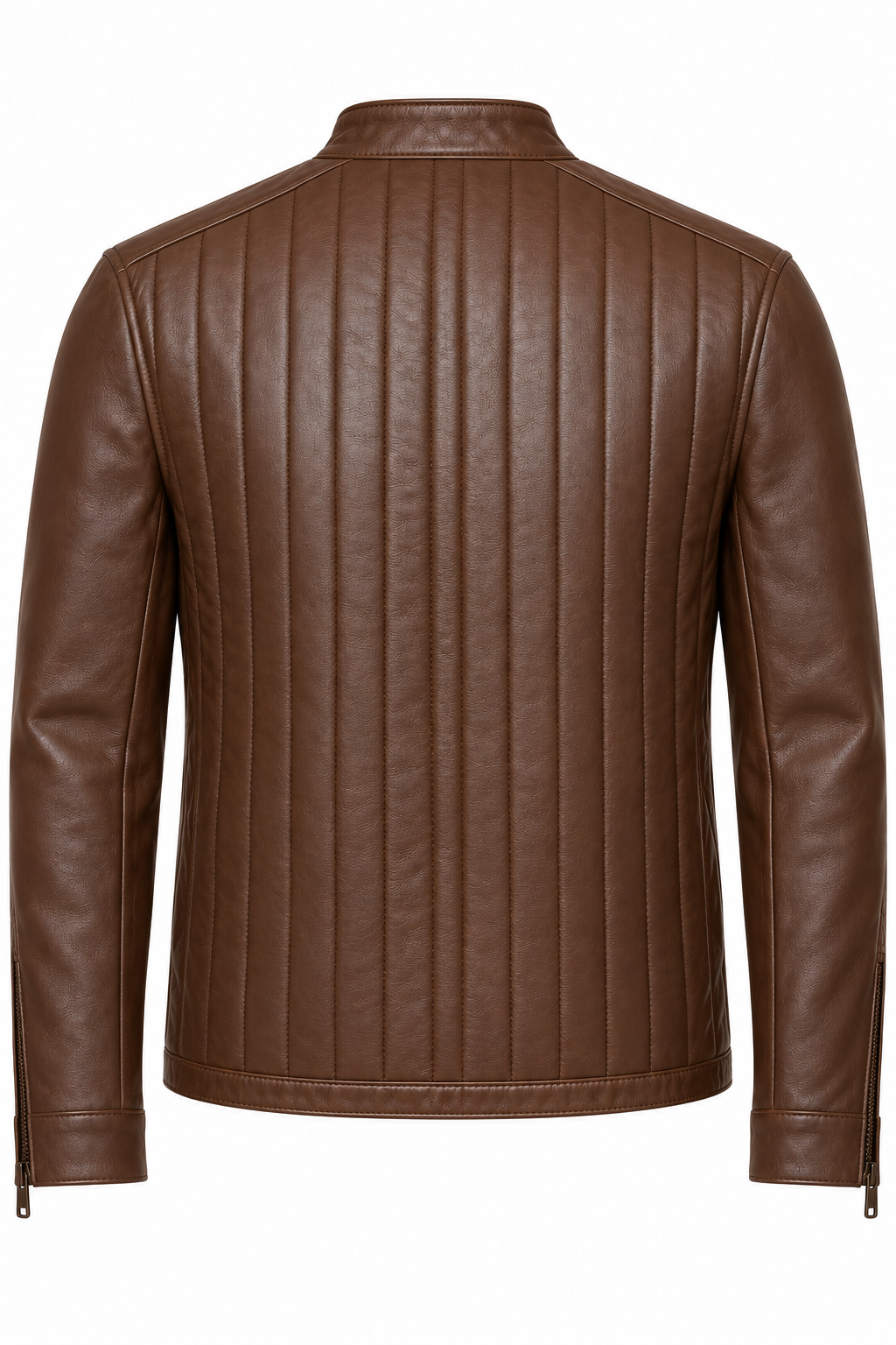 Men’s Brown Sheepskin Leather Vertical-Channel Zip Jacket — J039