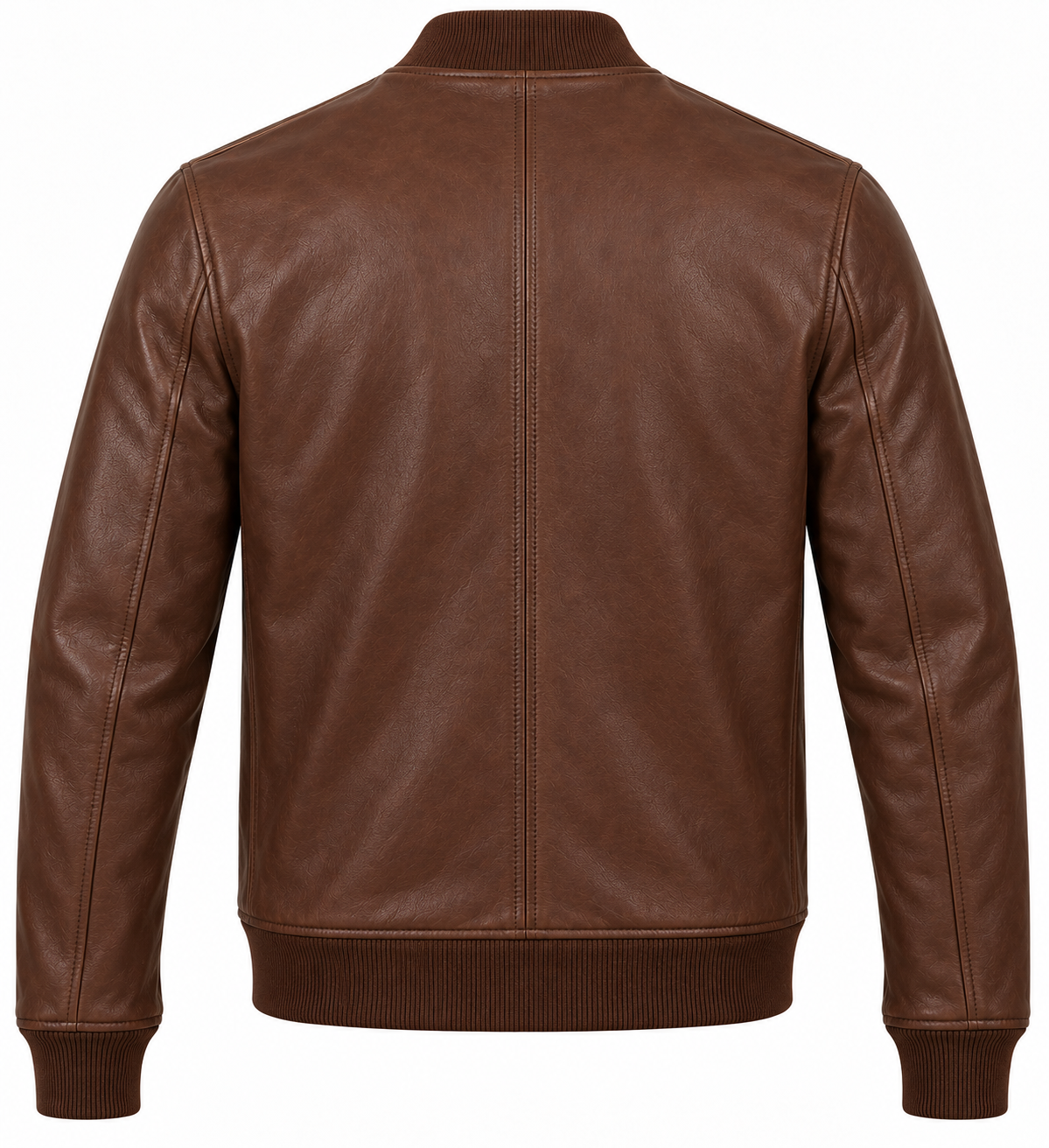 Men’s Brown Sheepskin Leather Chest-Pocket Knit Bomber Jacket — J043