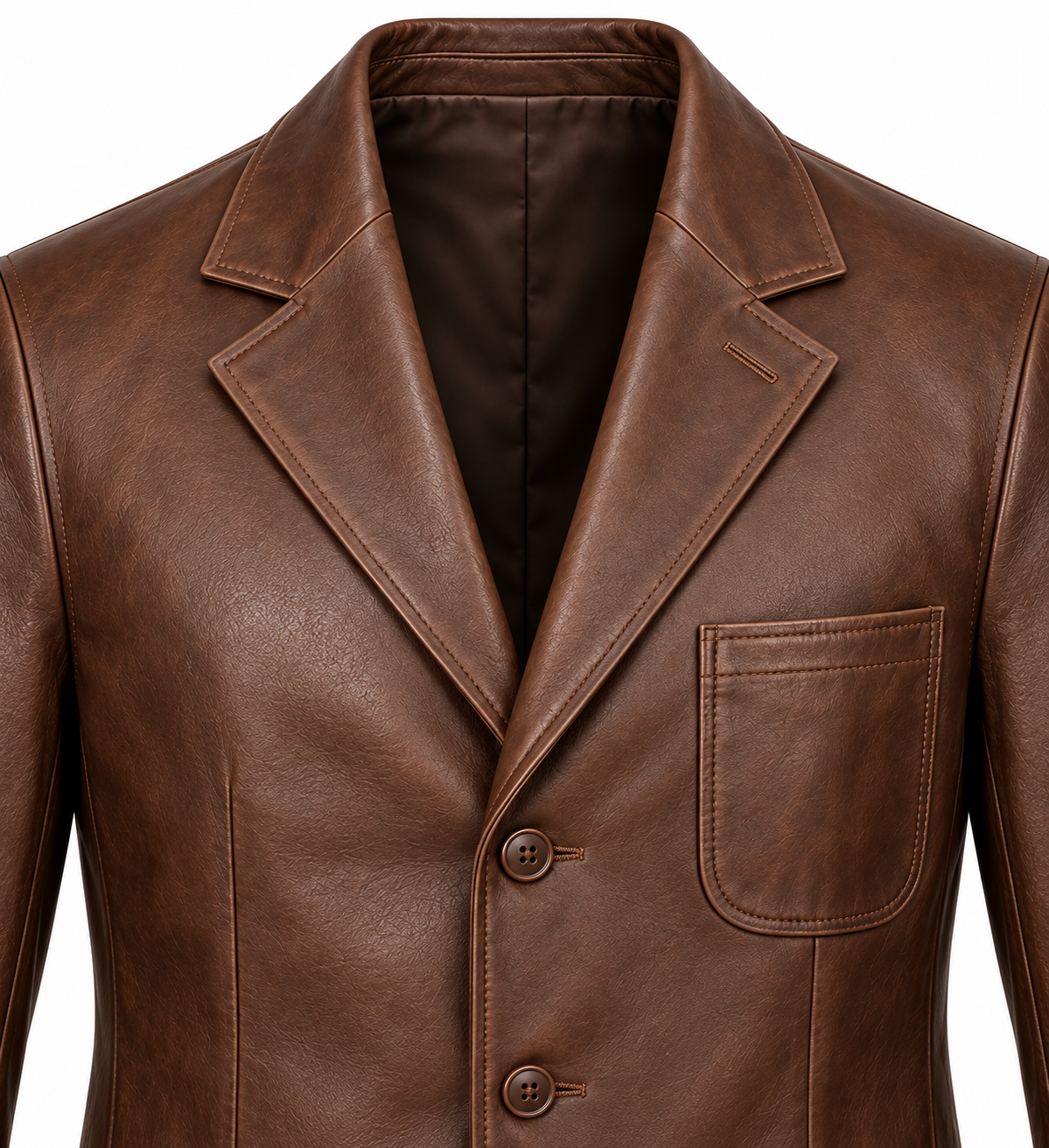 Men’s Brown Sheepskin Leather Three-Button Patch Blazer Jacket — J045