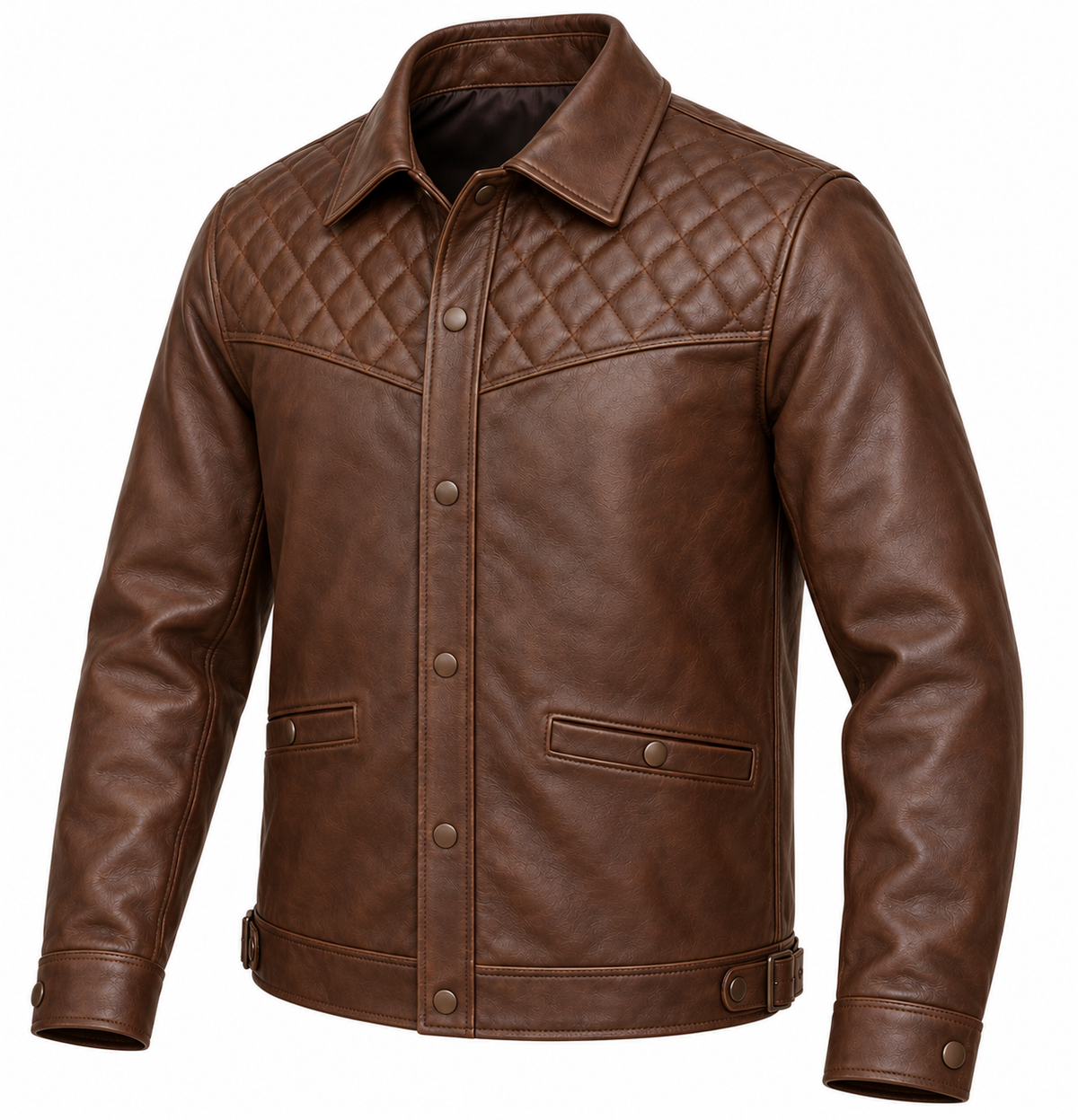 Men’s Brown Sheepskin Leather Diamond-Yoke Ranch Jacket — J047