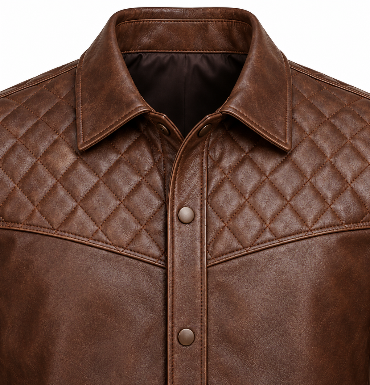 Men’s Brown Sheepskin Leather Diamond-Yoke Ranch Jacket — J047