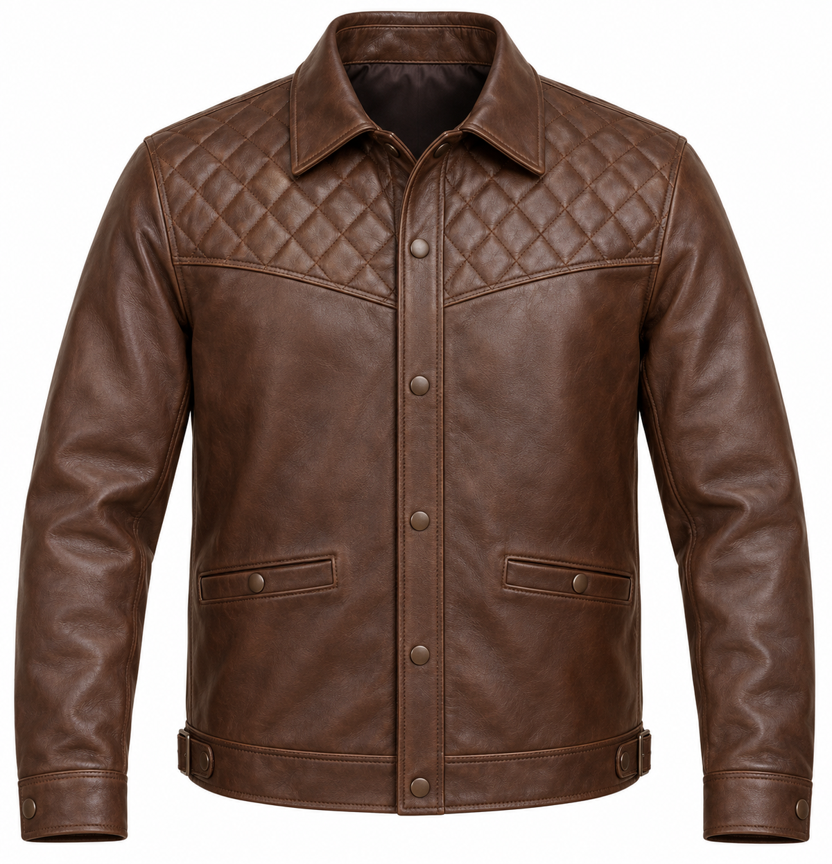 Men’s Brown Sheepskin Leather Diamond-Yoke Ranch Jacket — J047