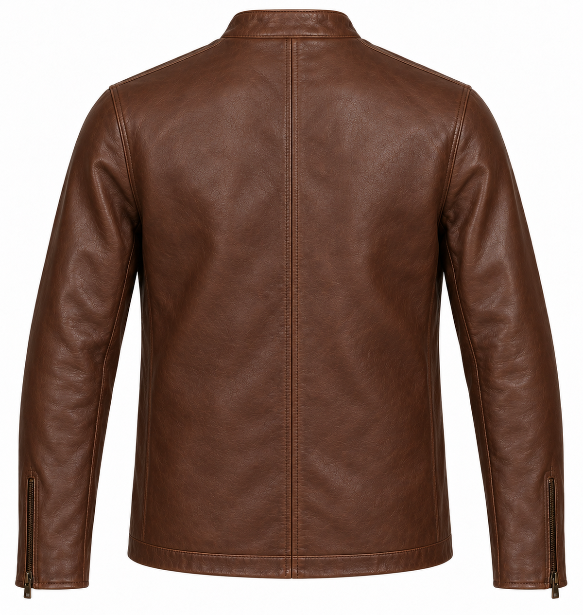 Men’s Brown Sheepskin Leather Button-Throat Zip Cardigan Jacket — J048
