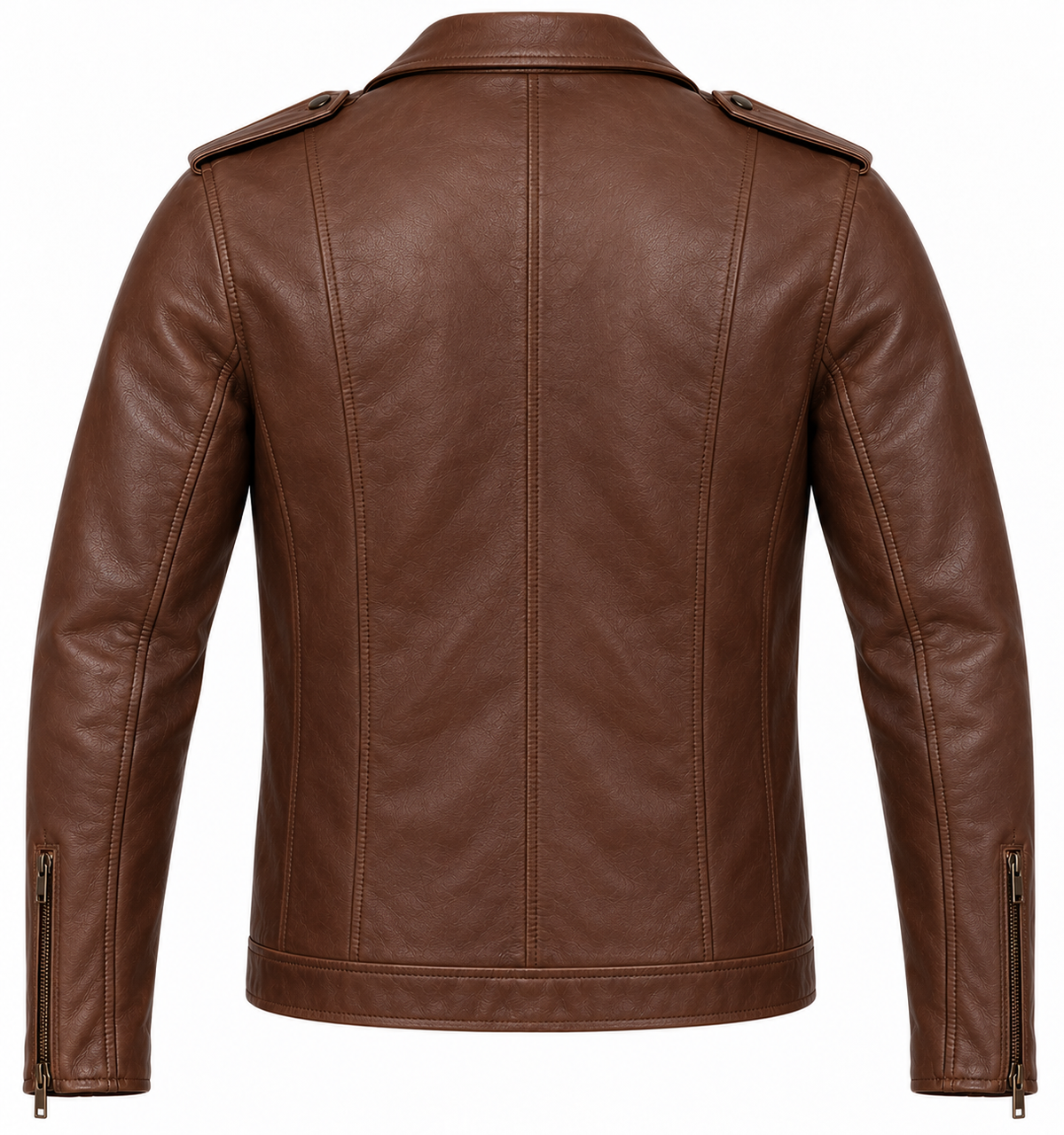 Men’s Brown Sheepskin Leather Asymmetric Flap-Pocket Rider Jacket — J050