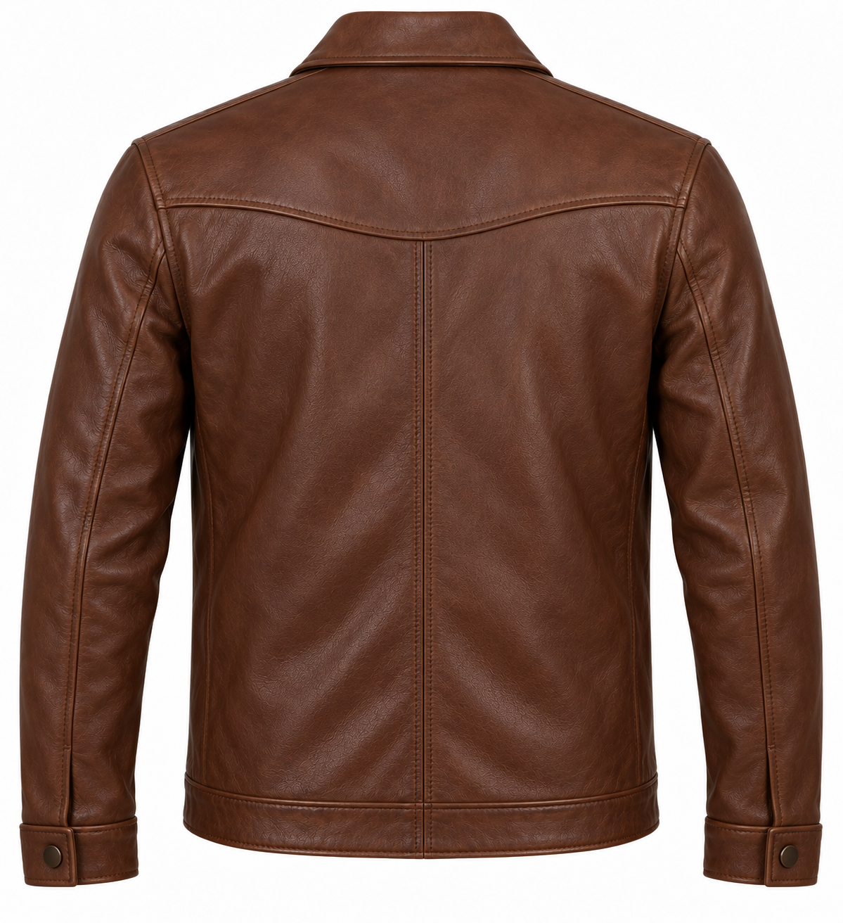 Men’s Brown Sheepskin Leather Saddle-Yoke Zip Jacket — J051