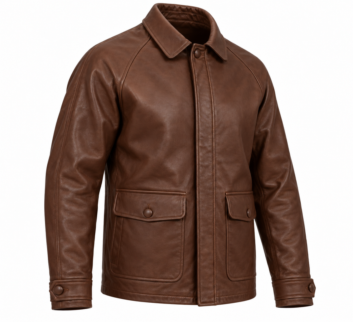 Men’s Brown Sheepskin Leather Raglan Button Car Jacket — J053