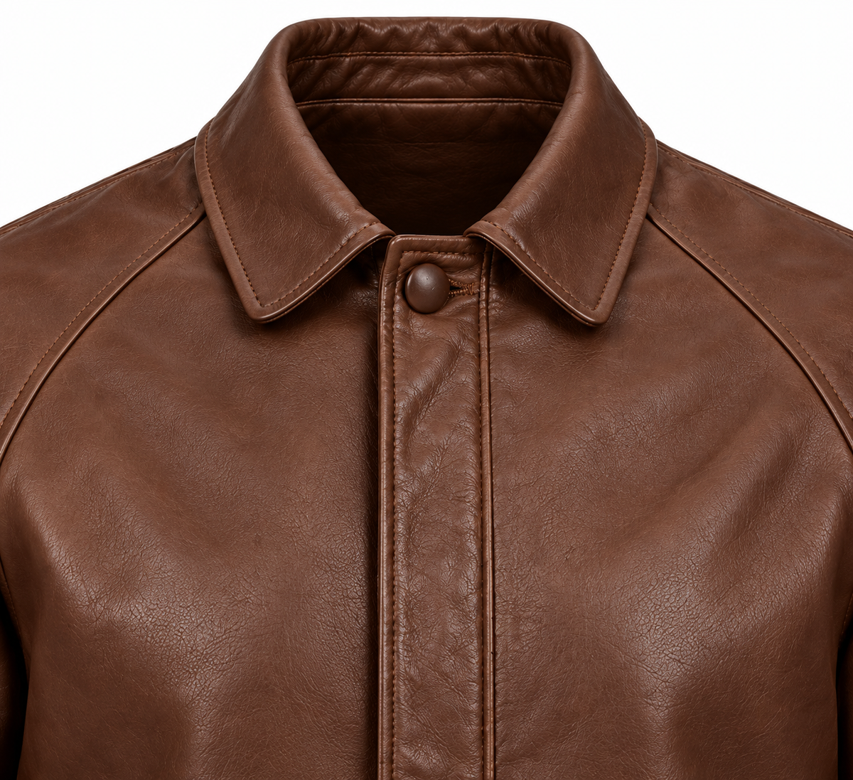 Men’s Brown Sheepskin Leather Raglan Button Car Jacket — J053