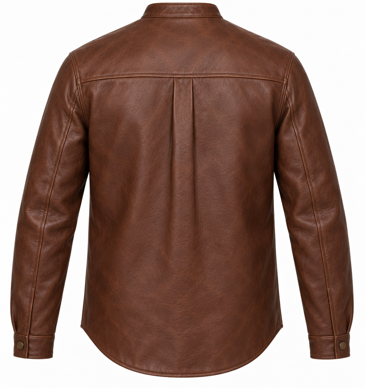 Men’s Brown Sheepskin Leather Single-Pocket Leather Overshirt Jacket — J054