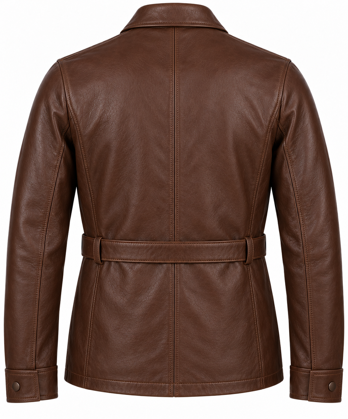 Men’s Brown Sheepskin Leather Waist-Belt Safari Blouson Jacket — J055