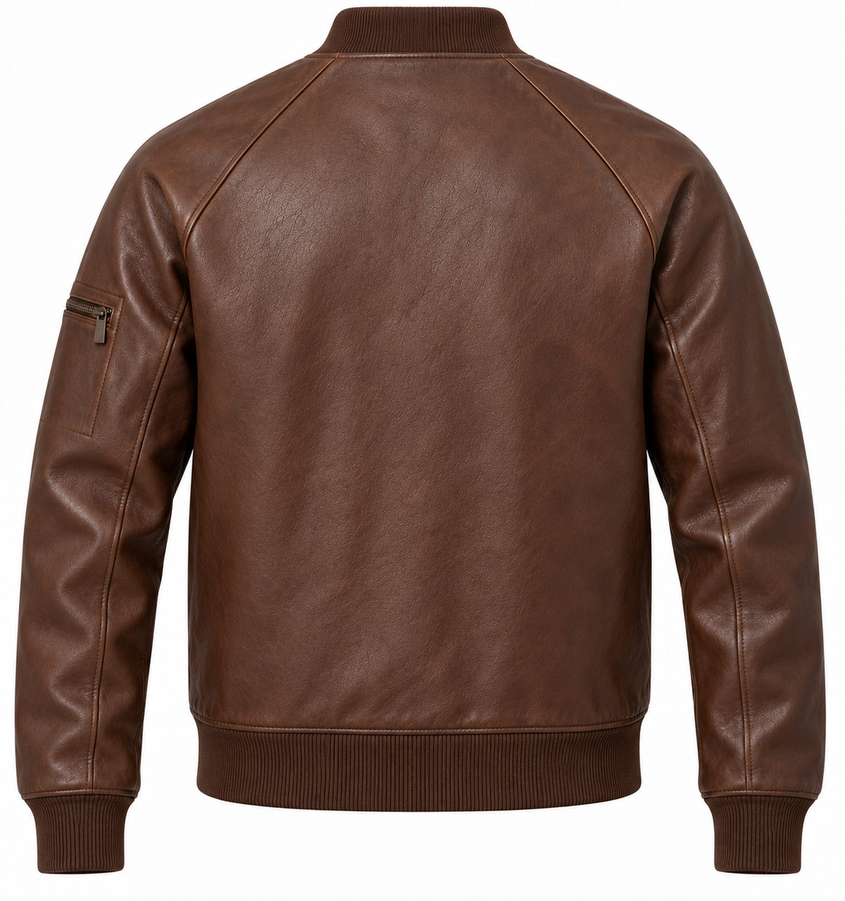 Men’s Brown Sheepskin Leather Curved-Welt Baseball Jacket — J056