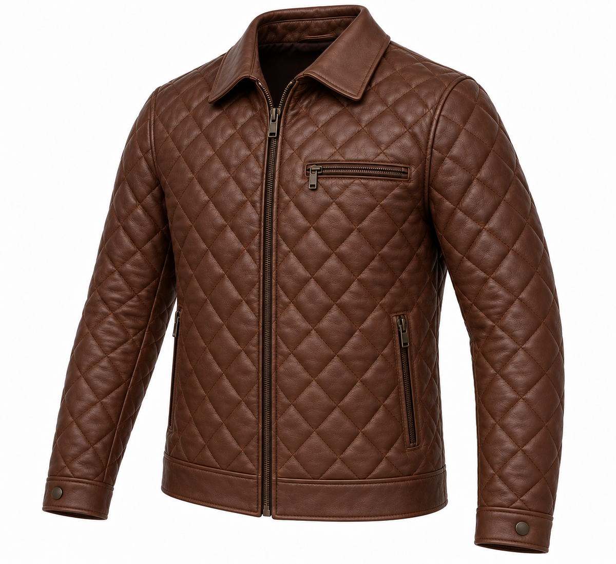 Men’s Brown Sheepskin Leather Cross-Quilt Moto Jacket — J058