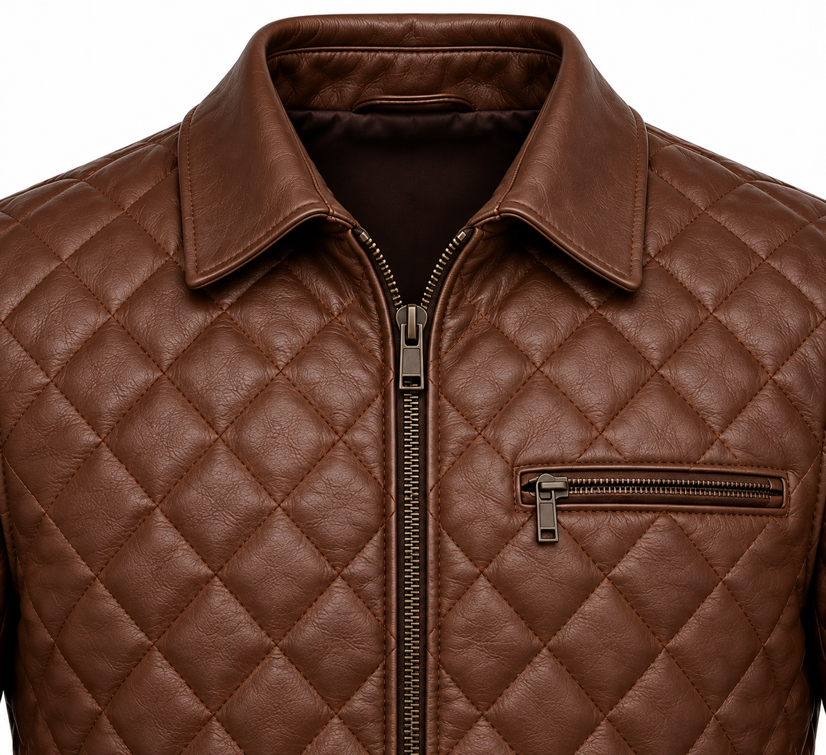 Men’s Brown Sheepskin Leather Cross-Quilt Moto Jacket — J058