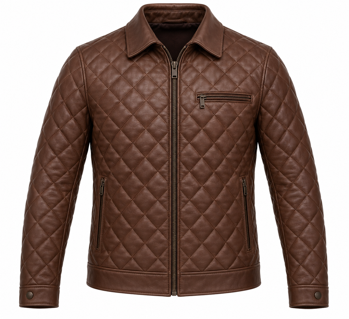 Men’s Brown Sheepskin Leather Cross-Quilt Moto Jacket — J058