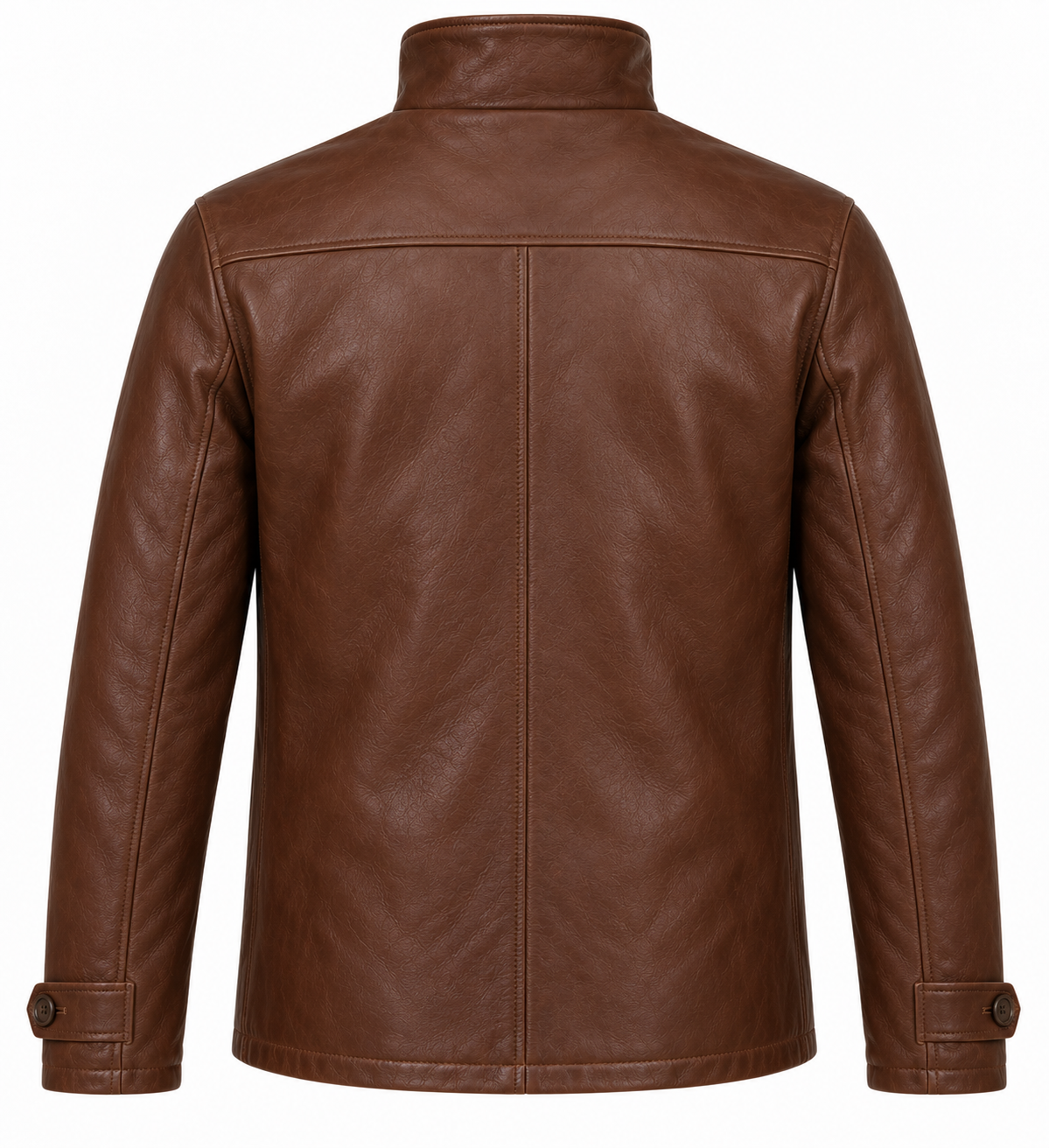 Men’s Brown Sheepskin Leather Funnel-Neck Toggle Jacket — J059