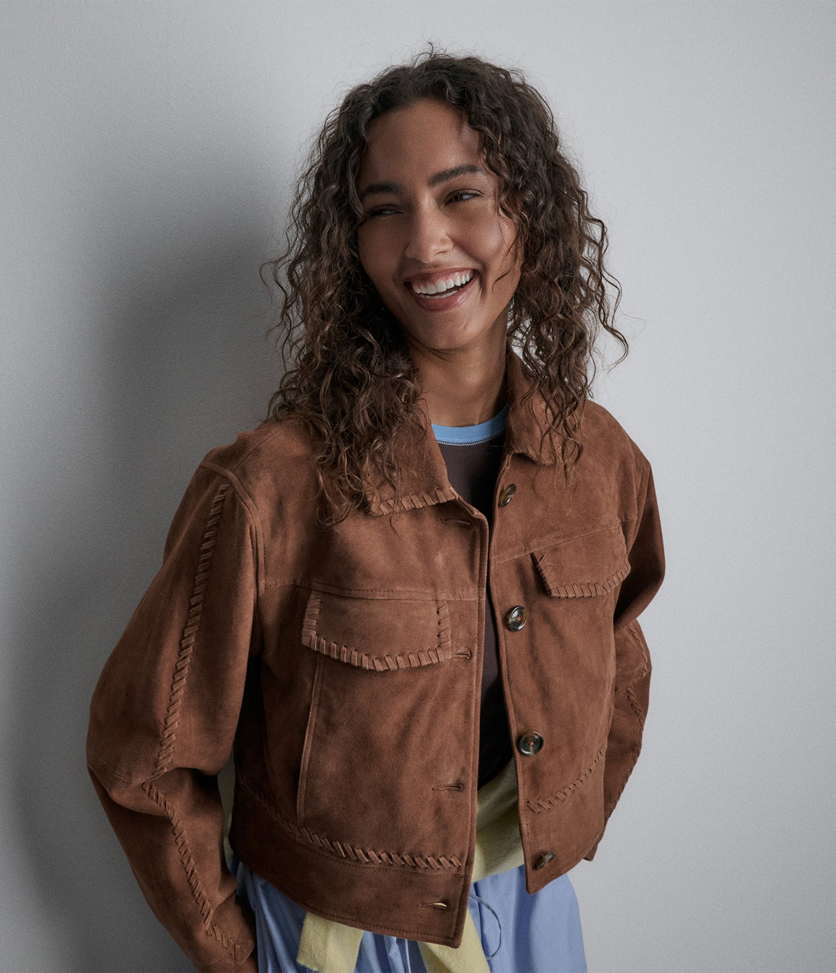 Vivianne Lightweight Suede Trucker Jacket