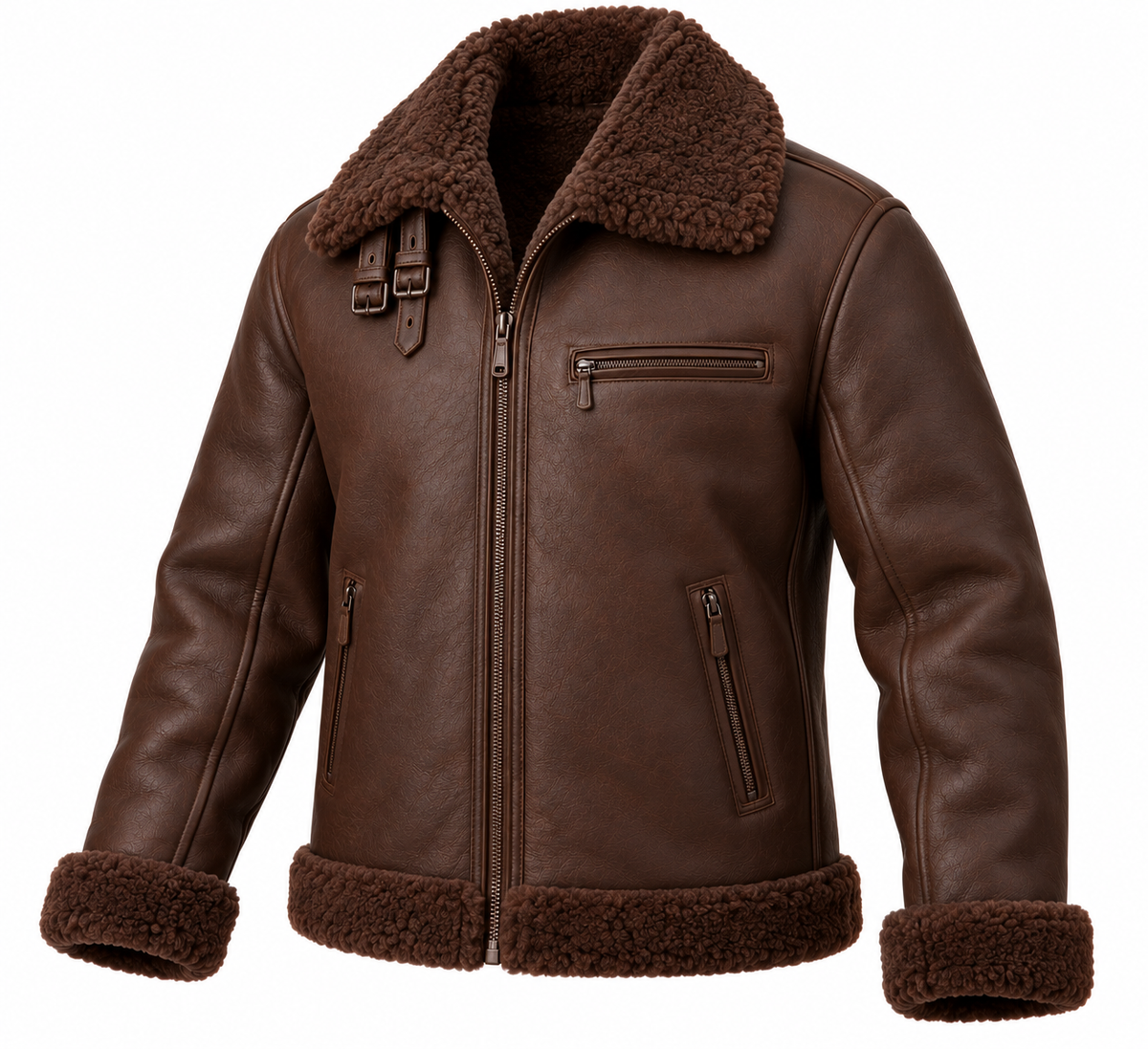 Men’s Brown Sheepskin Shearling Twin-Zip Heritage B-3 Aviator Jacket — SH002