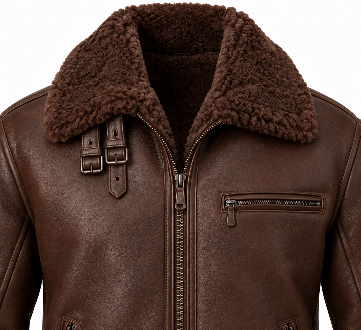 Men’s Brown Sheepskin Shearling Twin-Zip Heritage B-3 Aviator Jacket — SH002