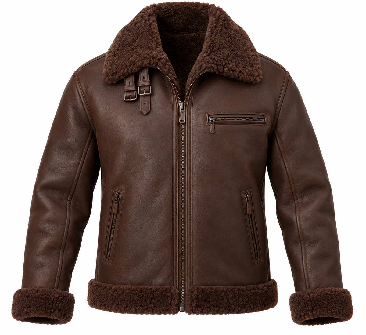Men’s Brown Sheepskin Shearling Twin-Zip Heritage B-3 Aviator Jacket — SH002