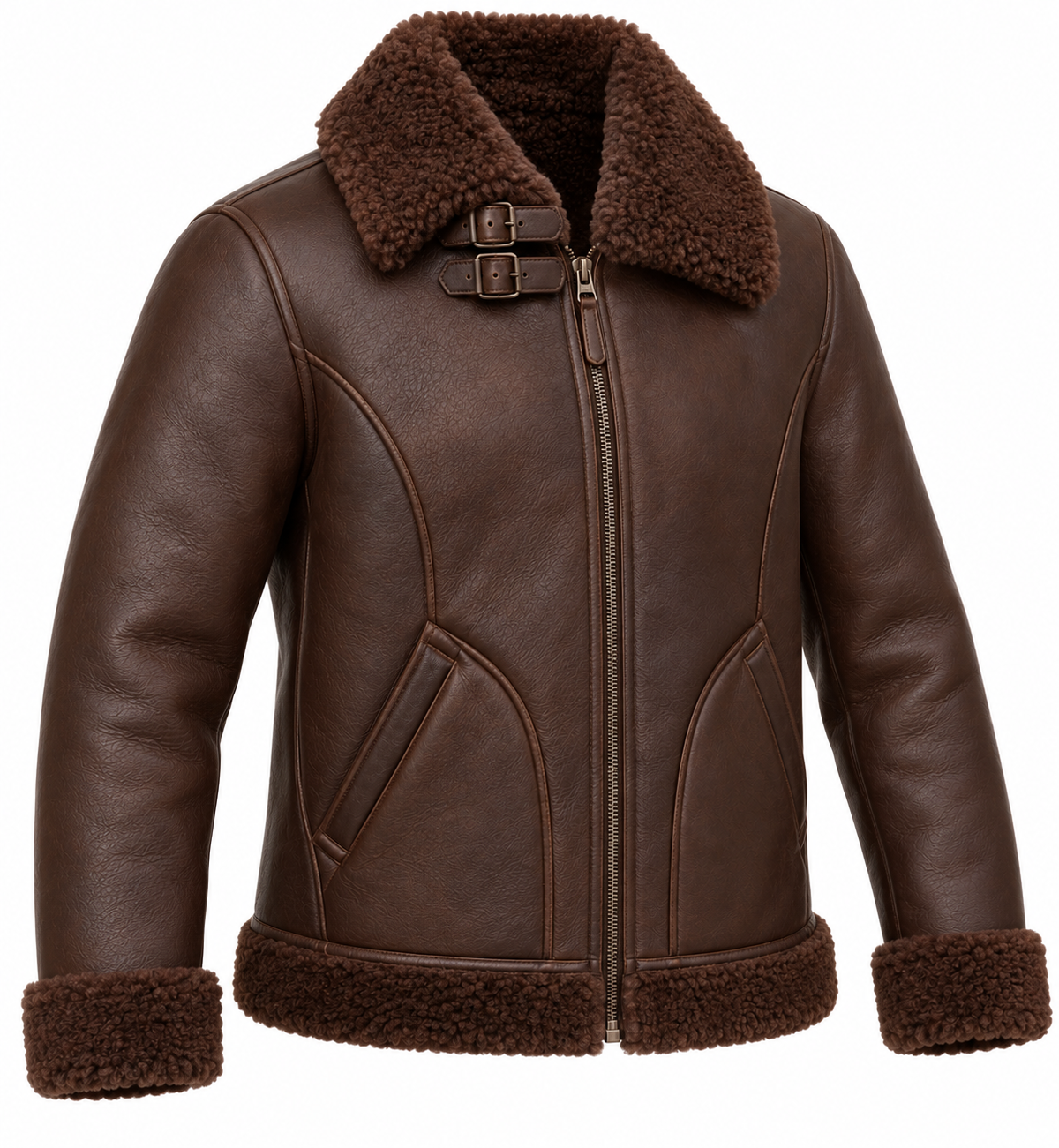 Men’s Brown Sheepskin Shearling Curved-Panel Heritage B-3 Aviator Jacket — SH005