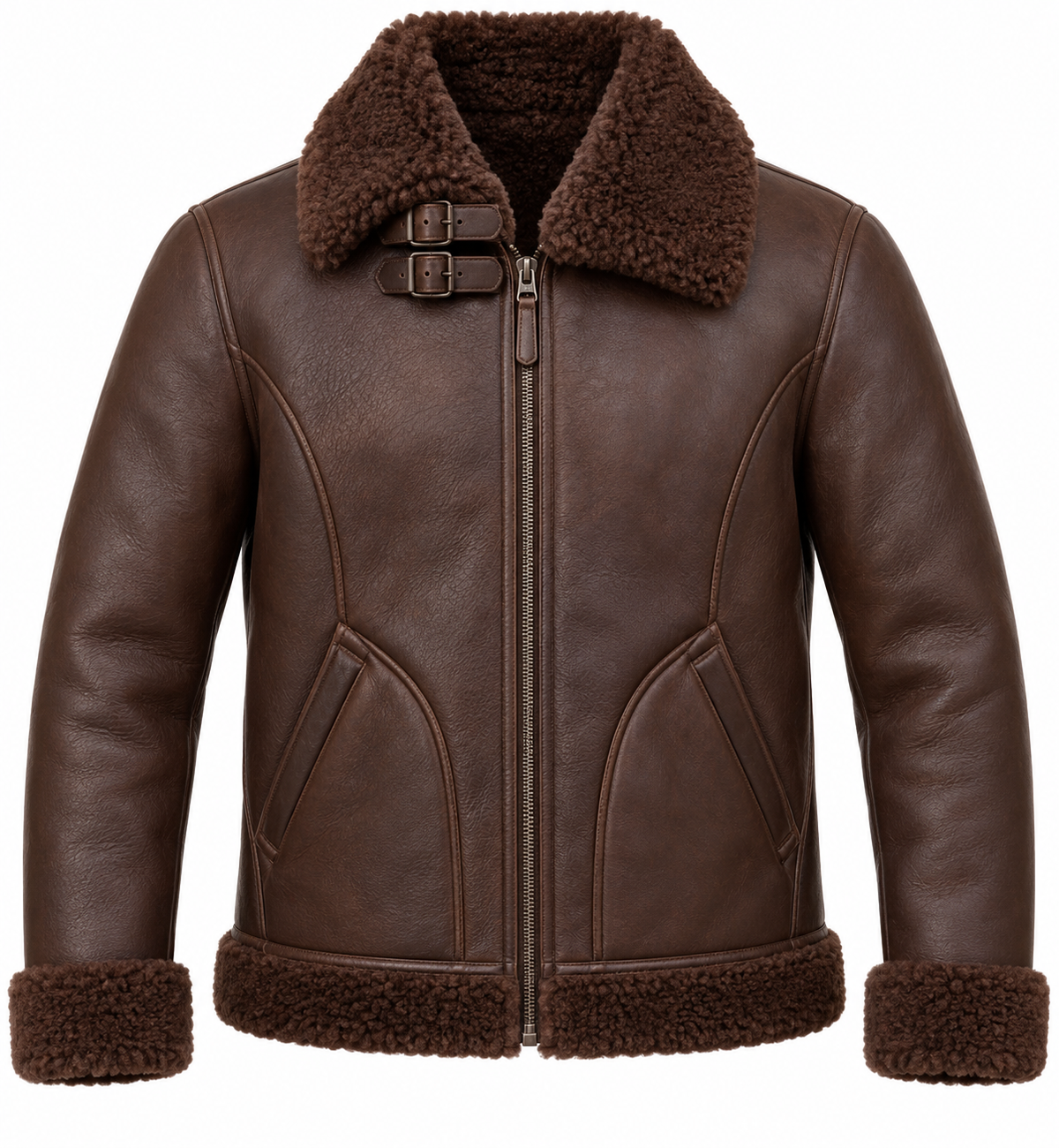 Men’s Brown Sheepskin Shearling Curved-Panel Heritage B-3 Aviator Jacket — SH005