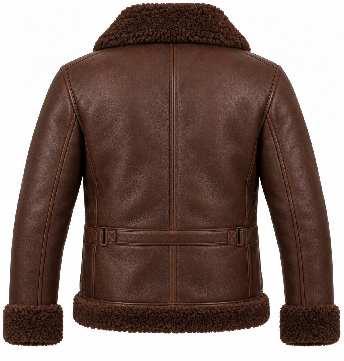 Men’s Brown Sheepskin Shearling Half-Belt Heritage B-3 Aviator Jacket — SH008